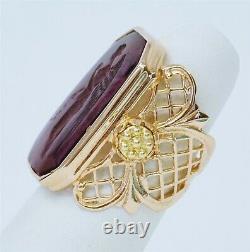 TAGLIAMONTE 14K Gold 925 Silver Purple Venetian Glass Intaglio Angel Floral Ring