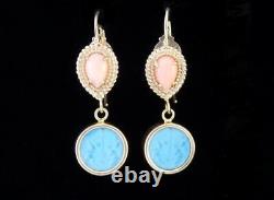 TAGLIAMONTE Earrings YGP/SS Venetian glass Intaglio+Angel skin CoralFrench wire