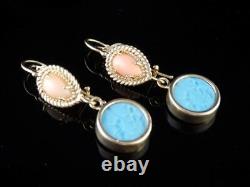 TAGLIAMONTE Earrings YGP/SS Venetian glass Intaglio+Angel skin CoralFrench wire