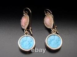 TAGLIAMONTE Earrings YGP/SS Venetian glass Intaglio+Angel skin CoralFrench wire