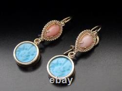 TAGLIAMONTE Earrings YGP/SS Venetian glass Intaglio+Angel skin CoralFrench wire