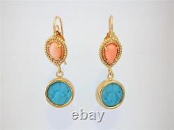 TAGLIAMONTE Earrings YGP/SS Venetian glass Intaglio+Angel skin CoralFrench wire