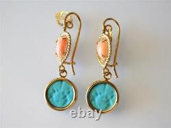 TAGLIAMONTE Earrings YGP/SS Venetian glass Intaglio+Angel skin CoralFrench wire