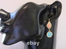 TAGLIAMONTE Earrings YGP/SS Venetian glass Intaglio+Angel skin CoralFrench wire