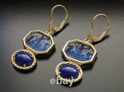 TAGLIAMONTE Earrings YGP/SS baby blue Venetian glass Intaglio+Lapis leverbacks