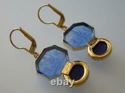 TAGLIAMONTE Earrings YGP/SS baby blue Venetian glass Intaglio+Lapis leverbacks