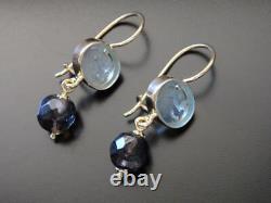 TAGLIAMONTE Earrings YGP/SS ice blue Venetian glass Intaglio+Smoky Quartz drops