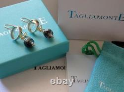 TAGLIAMONTE Earrings YGP/SS ice blue Venetian glass Intaglio+Smoky Quartz drops
