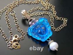 TAGLIAMONTE Necklace YGP/SS Medusa Venetian Cameo+Amethyst+Pearl enhancer bale