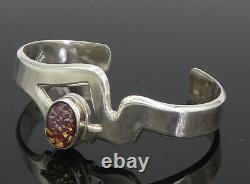 TAXCO 925 Sterling Silver Vintage Glass Art Shiny Open Cuff Bracelet BT3548