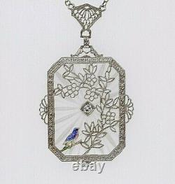 TIFFANY & CO. Antique Art Deco Camphor Glass Diamond Sterling Filigree Necklace