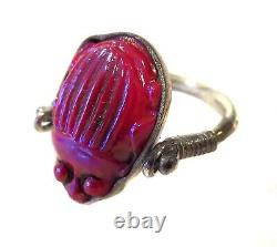 TIFFANY Glass RED FAVRILLE Scarab STERLING Silver Ring LC Tiffany