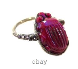 TIFFANY Glass RED FAVRILLE Scarab STERLING Silver Ring LC Tiffany