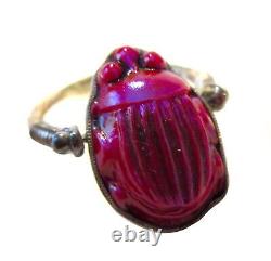 TIFFANY Glass RED FAVRILLE Scarab STERLING Silver Ring LC Tiffany