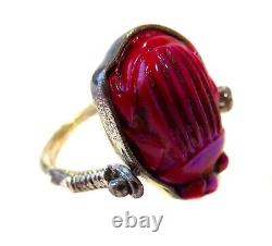 TIFFANY Glass RED FAVRILLE Scarab STERLING Silver Ring LC Tiffany