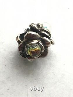 TROLLBEADS Three Flowers Bead Charm! TAGBE-00115 Sterling Silver Dichroic Glass