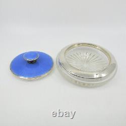 TURNER & SIMPSONS English Blue Enamel Sterling Silver Glass Lidded Dresser Jar