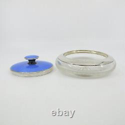 TURNER & SIMPSONS English Blue Enamel Sterling Silver Glass Lidded Dresser Jar