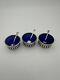 Twr Sterling Silver & Cobalt Blue Glass Salt Cellars With Spoons Set Of 3