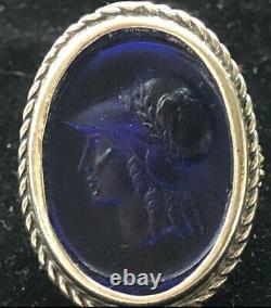 Tagliamonte Sterling Silver Ring Cobalt Blue Venetian Glass Cameo 18k Gold SZ 6