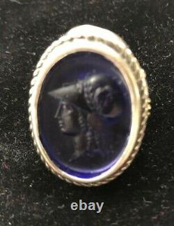 Tagliamonte Sterling Silver Ring Cobalt Blue Venetian Glass Cameo 18k Gold SZ 6