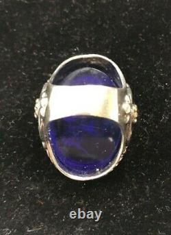 Tagliamonte Sterling Silver Ring Cobalt Blue Venetian Glass Cameo 18k Gold SZ 6