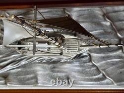 Takehiko Sterling Silver 960 Yacht Boat Model Glass Case 19.5cm Japan Art