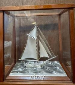 Takehiko Sterling Silver 960 Yacht Boat Model Glass Case 19.5cm Japan Art