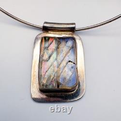 Taxco Mexico Dichroic Glass Collar Necklace 925 Sterling Silver Signed Vintage