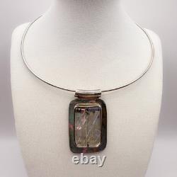 Taxco Mexico Dichroic Glass Collar Necklace 925 Sterling Silver Signed Vintage