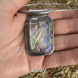 Taxco Mexico Dichroic Glass Collar Necklace 925 Sterling Silver Signed Vintage