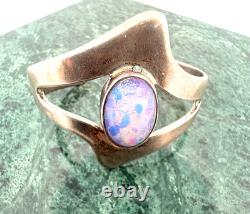 Taxco Mexico Sterling Silver 925 Opal Glass Heavy Cuff Bracelet 35.6g
