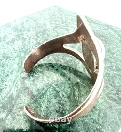 Taxco Mexico Sterling Silver 925 Opal Glass Heavy Cuff Bracelet 35.6g