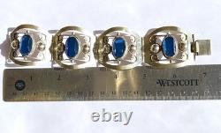 Taxco Mexico Sterling Silver Cuff Bracelet Blue Glass Rivoli Size 6.5 VTG