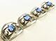 Taxco Mexico Sterling Silver And Blue Glass Hinged Panel Bracelet