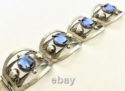 Taxco Mexico Sterling Silver and Blue Glass Hinged Panel Bracelet