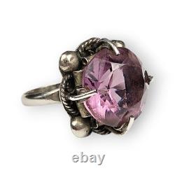 Taxco Purple Glass Sterling Cocktail Ring Mexico 925 Silver 1930s/ 40s Vtg 6.75