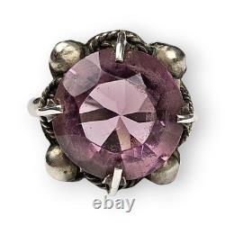 Taxco Purple Glass Sterling Cocktail Ring Mexico 925 Silver 1930s/ 40s Vtg 6.75