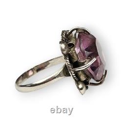 Taxco Purple Glass Sterling Cocktail Ring Mexico 925 Silver 1930s/ 40s Vtg 6.75