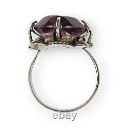 Taxco Purple Glass Sterling Cocktail Ring Mexico 925 Silver 1930s/ 40s Vtg 6.75