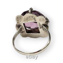 Taxco Purple Glass Sterling Cocktail Ring Mexico 925 Silver 1930s/ 40s Vtg 6.75