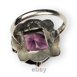Taxco Purple Glass Sterling Cocktail Ring Mexico 925 Silver 1930s/ 40s Vtg 6.75