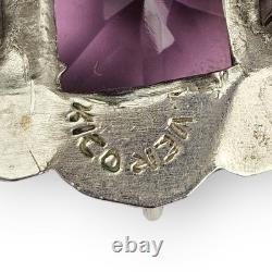Taxco Purple Glass Sterling Cocktail Ring Mexico 925 Silver 1930s/ 40s Vtg 6.75