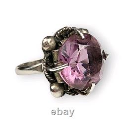 Taxco Purple Glass Sterling Cocktail Ring Mexico 925 Silver 1930s/ 40s Vtg 6.75