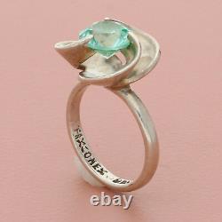 Taxco mexico sterling silver vintage round-cut aqua uranium glass ring size 5