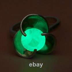 Taxco mexico sterling silver vintage round-cut aqua uranium glass ring size 5