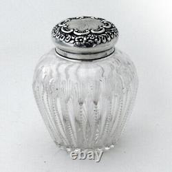 Tea Caddy Cut Glass Body Sterling Silver Lid 1890 Engraved Bee