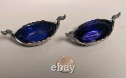 Theodor Olsen Norway Sterling Silver Cobalt Glass Viking Ship Salt Dish Cellar