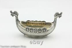 Theodor Olsens Viking Ship 925 solid sterling silver salt bowl dish glass Norway