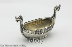 Theodor Olsens Viking Ship 925 solid sterling silver salt bowl dish glass Norway